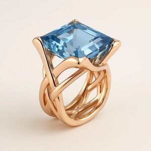 Vintage Rose gold  blue zirconia ring